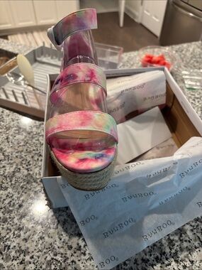 Pink Tie-Dye Espadrille Wedge Sandals